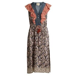 [sea new york] maho printed silk ruffled midi dress